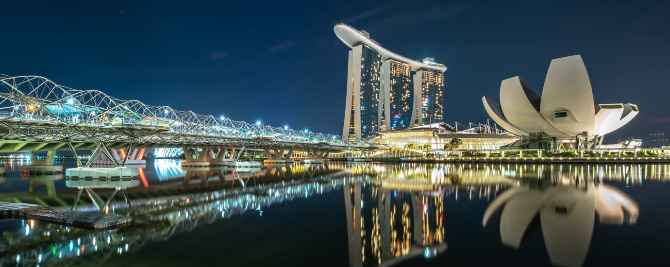 Singapore city skyline at Marina Bay view from Singapore City - beautiful sunset city tower downtown Cityscape -night landscape Singapore city